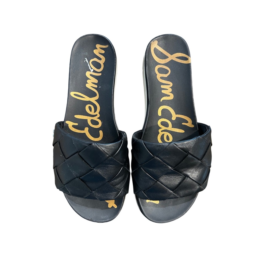 Sam Edelman Black Woven Leather Platform Slide Sandals Womens 7.5 Adaley